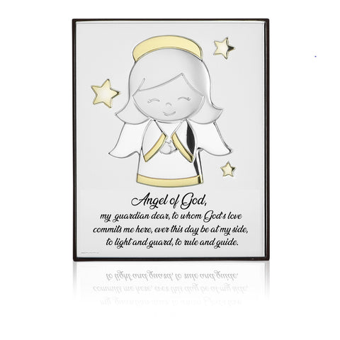 Girl Angel Design in Silver and Gold with Star Accents - 4.5 x 5.5 in.