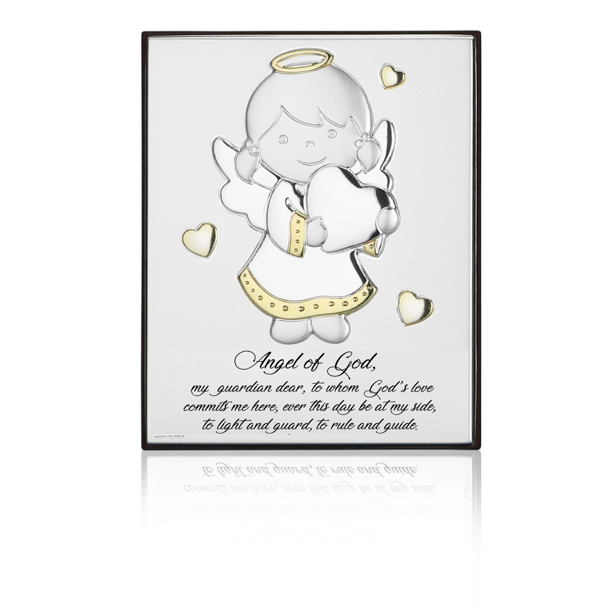 Girl Angel Design in Silver and Gold with Heart Accents - 6.5 x 8.25 in.