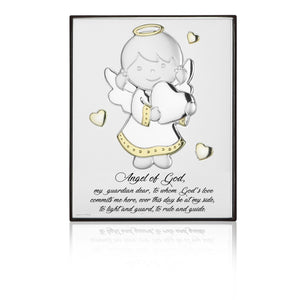 Girl Angel Design in Silver and Gold with Heart Accents - 6.5 x 8.25 in.