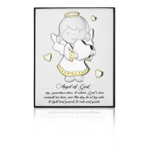 Girl Angel Design in Silver and Gold with Heart Accents - 6.5 x 8.25 in.