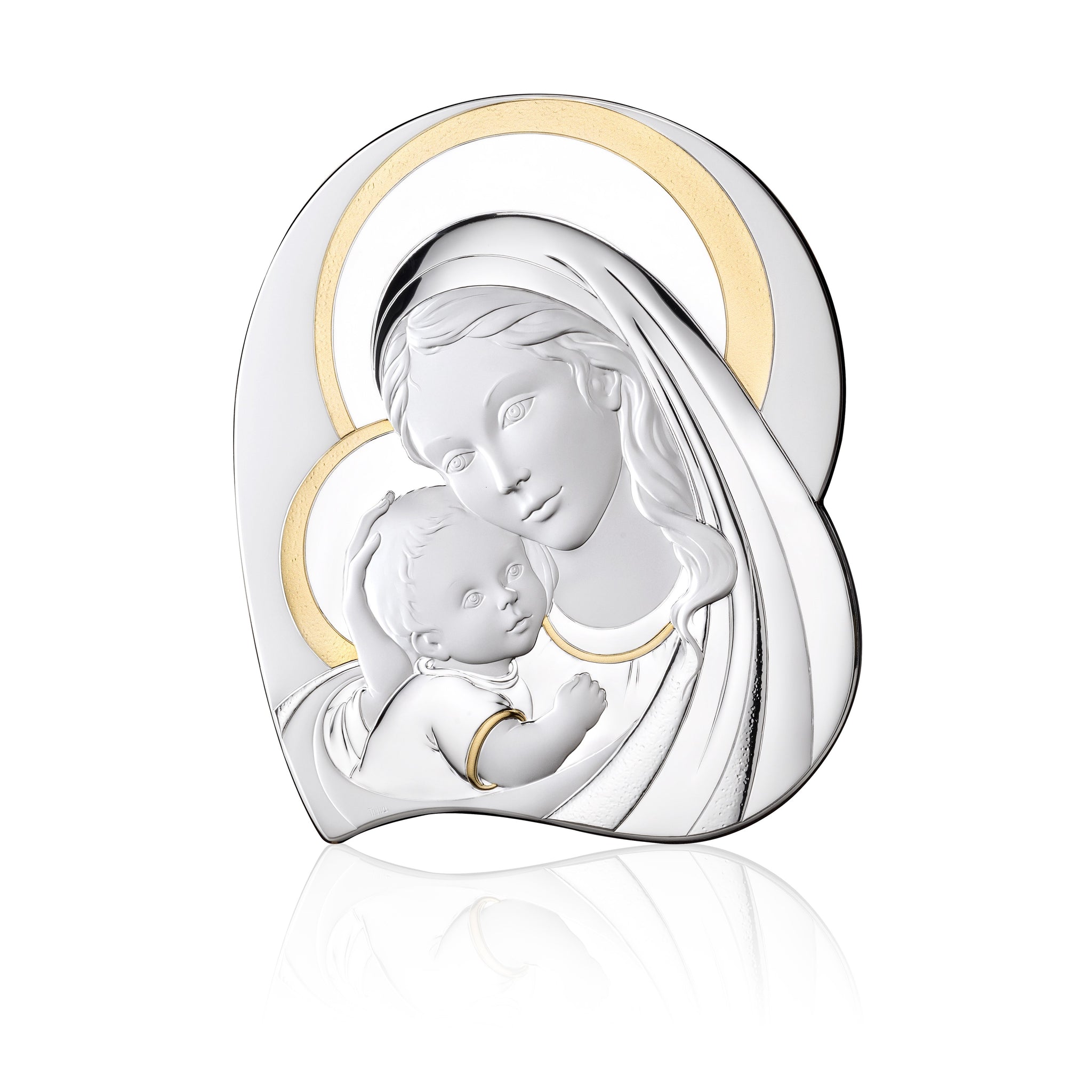 Silver Plated Freeform Artwork Mother and Child with Gold Accents - 2.5 x 3 in