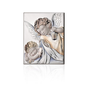 Silver Plated Guardian Angels with Hand Painted Accents - 2.25 x 3 in.