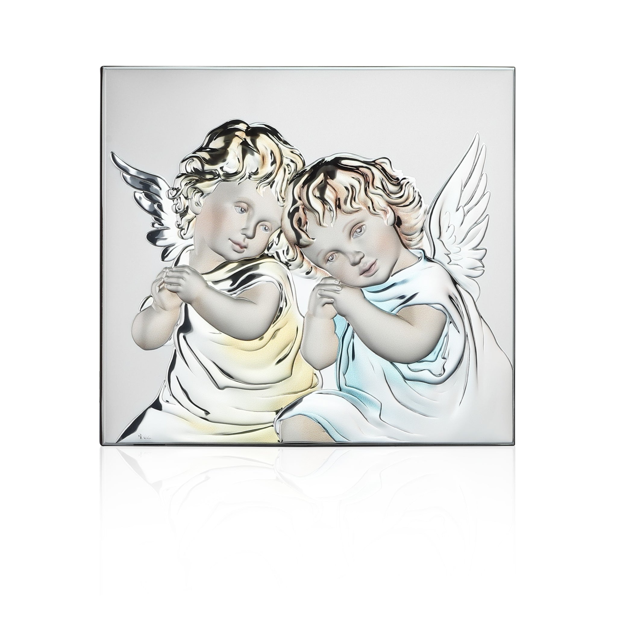 Silver Plated Guardian Angels with Hand Painted Accents- 9 x  8 in.