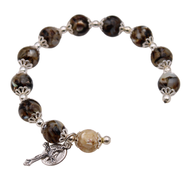 Trachus Shell - Mother of Pearl Bead Bracelet with Miraculous Medal and Crucifix