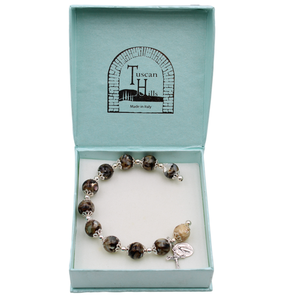 Trachus Shell - Mother of Pearl Bead Bracelet with Miraculous Medal and Crucifix