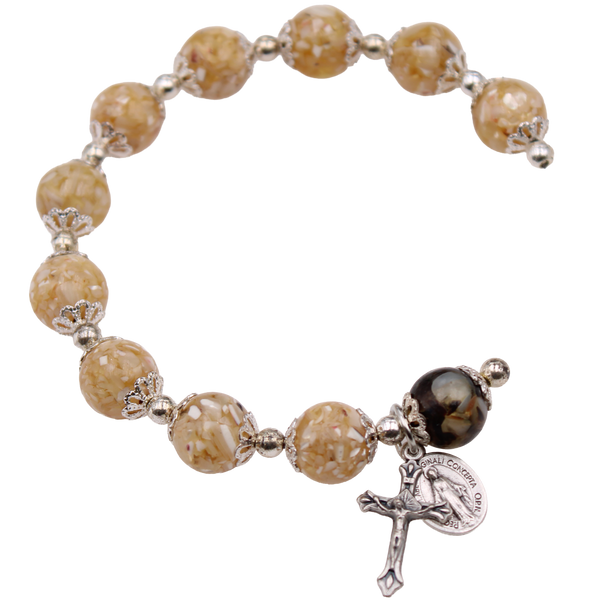 Trachus Shell - Mother of Pearl Bead Bracelet with Miraculous Medal and Crucifix