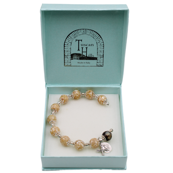 Trachus Shell - Mother of Pearl Bead Bracelet with Miraculous Medal and Crucifix