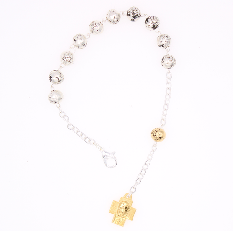 6mm Silver/Gold Tone Rose Petal Beads Pope Francis Rosary Bracelet (Pack of 4)
