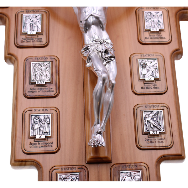 Olive Wood Stations of the Cross with Silver Plated Corpus