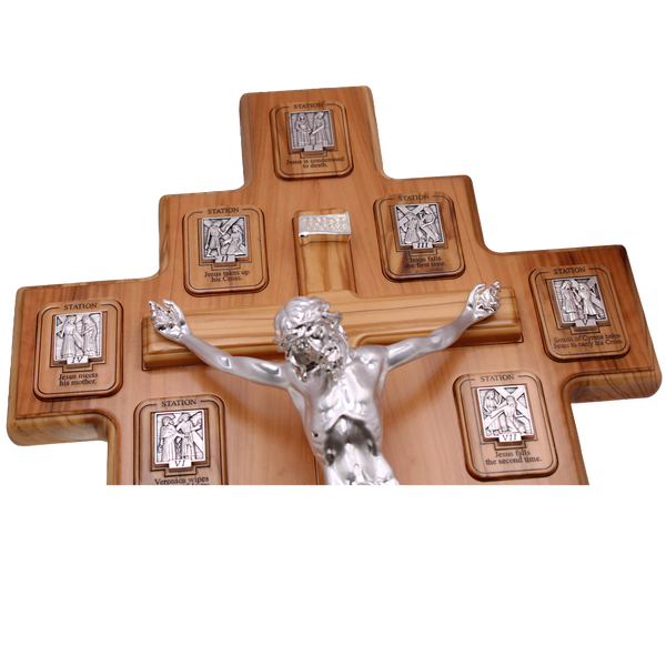 Olive Wood Stations of the Cross with Silver Plated Corpus