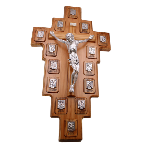 Olive Wood Stations of the Cross with Silver Plated Corpus