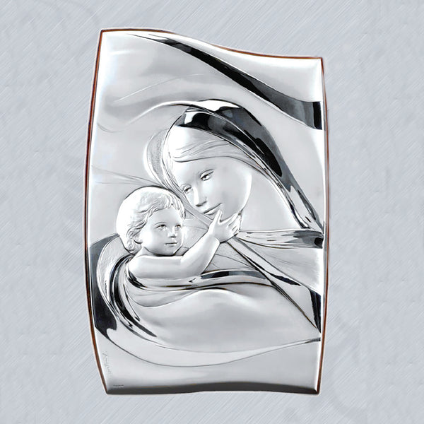 Curved Square- Mother and Child Sterling Silver Wall Plaque