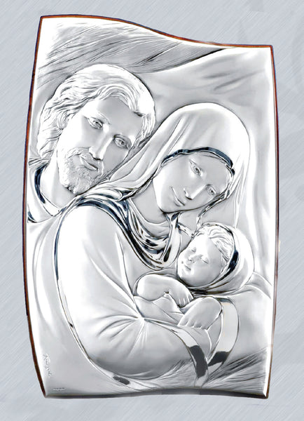 Curved Square- Holy Family Sterling Silver Wall Plaque