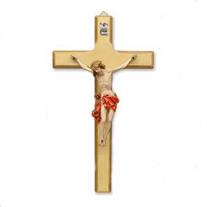 Light- Wood Wall Cross with Red Painted Corpus
