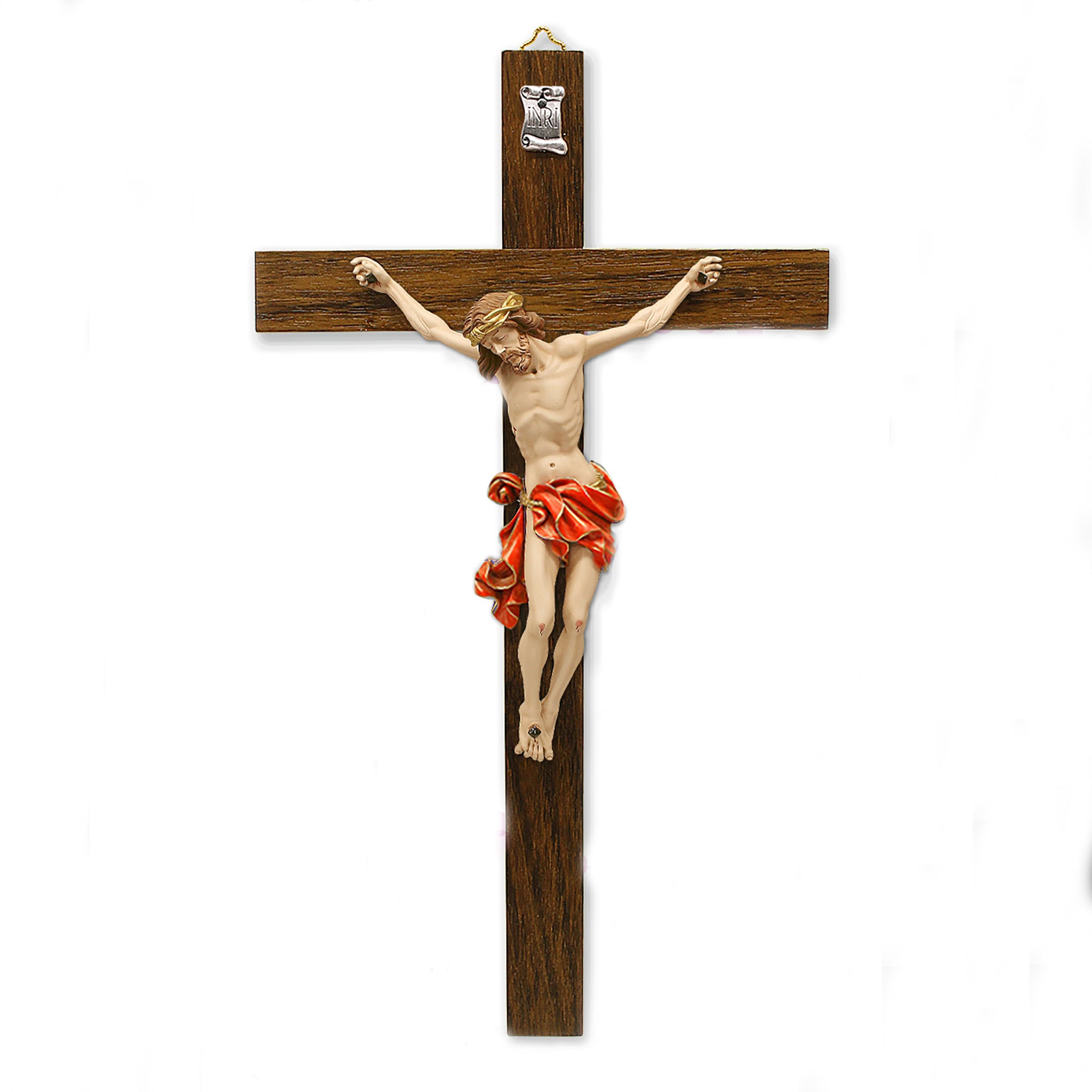 Dark- Wood Wall Cross with Red Painted Corpus