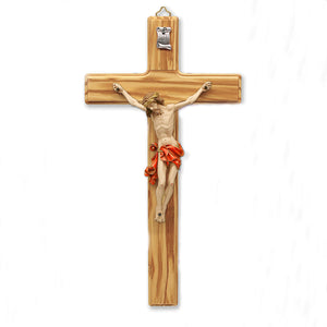 Olive- Wood Wall Cross with Red Painted Corpus