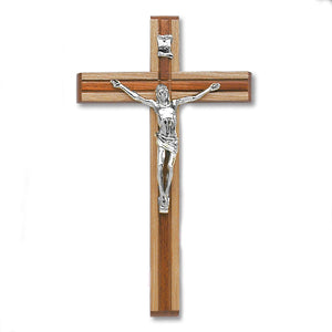 Multi Color- Wood Wall Cross with Silver Tone Corpus