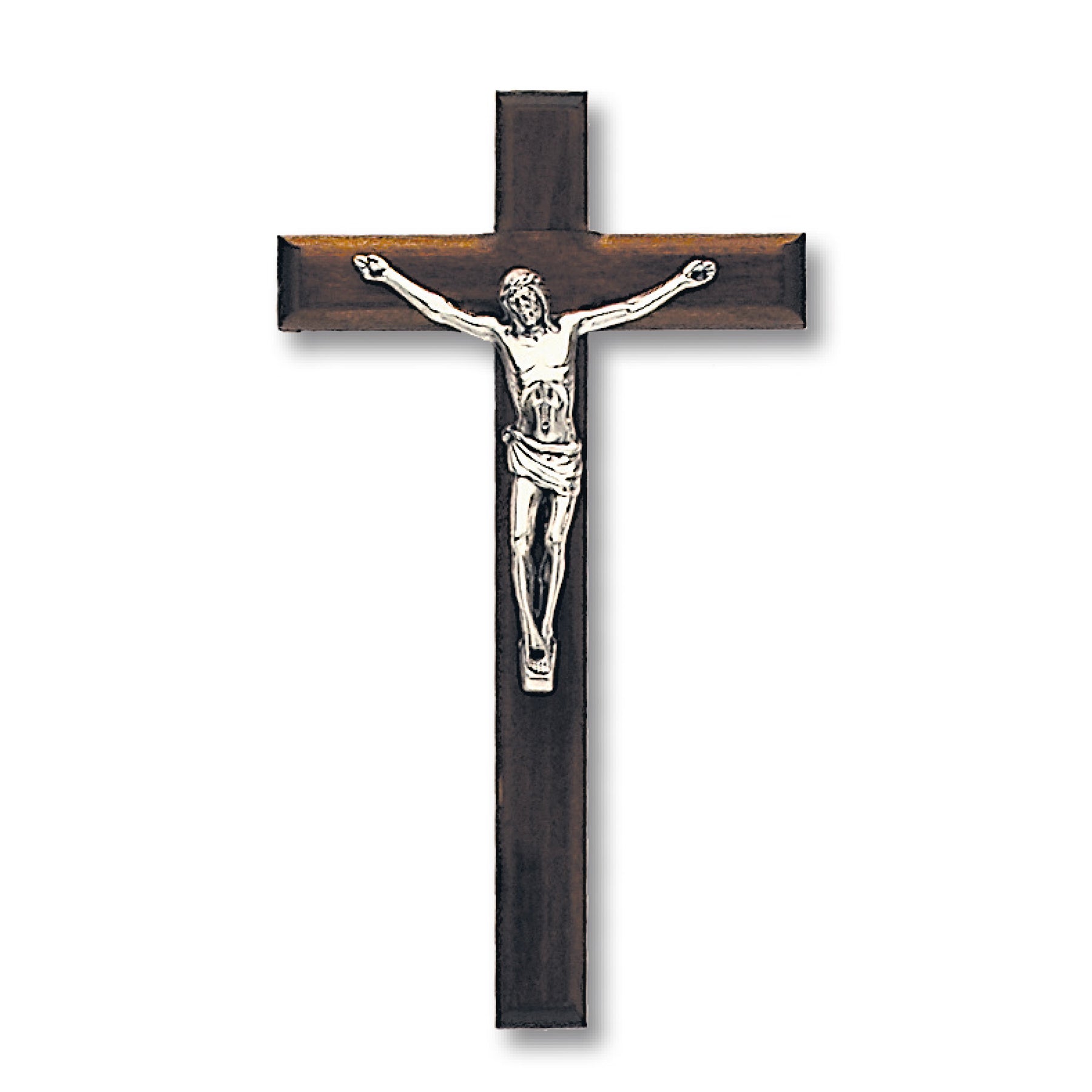 Dark- Wood Wall Cross with Silver Tone Corpus