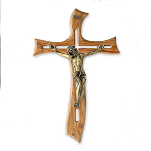 Large Olive Wood Cross with Antique Gold Tone Corpus