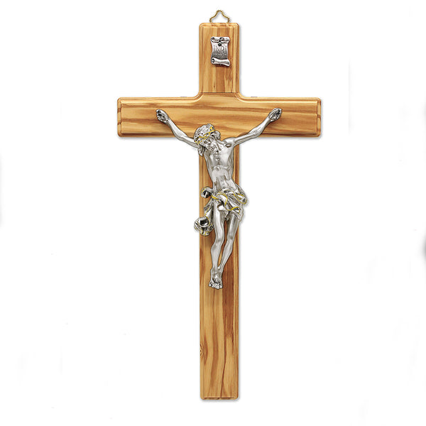 Olive- Wood Wall Cross with Silver Plated Corpus