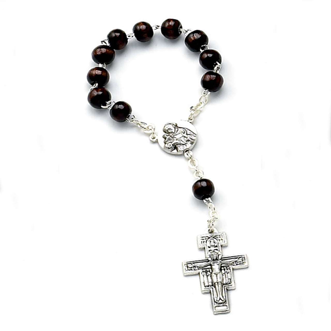 6mm Dark Wood Decade Rosary with St. Francis Center & San Damiano Cross (Packs of 4)