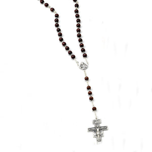 5mm Dark Wood Rosary with St. Francis Center & San Damiano Cross