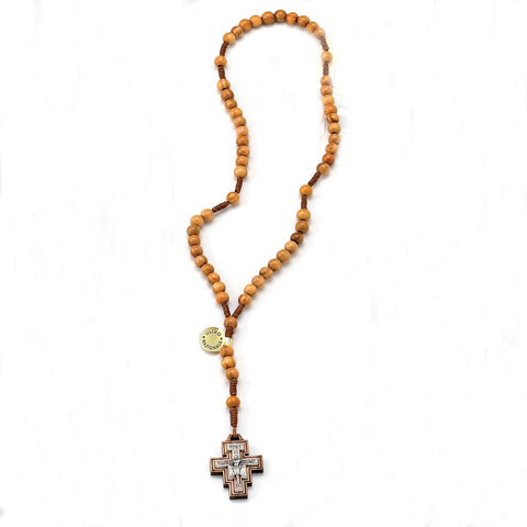 6mm Light Wood Corded Rosary with San Damiano Cross