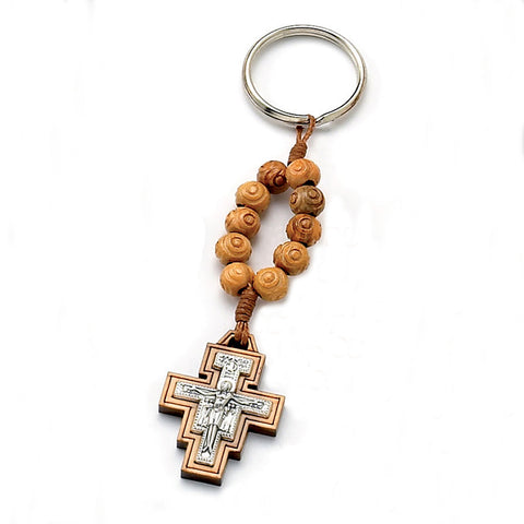 Closed- 7mm Light Wood Decade Rosary with San Damiano Cross (Packs of 4)