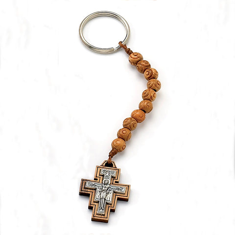 Straight- 7mm Light Wood Decade Rosary with San Damiano Cross (Packs of 4)