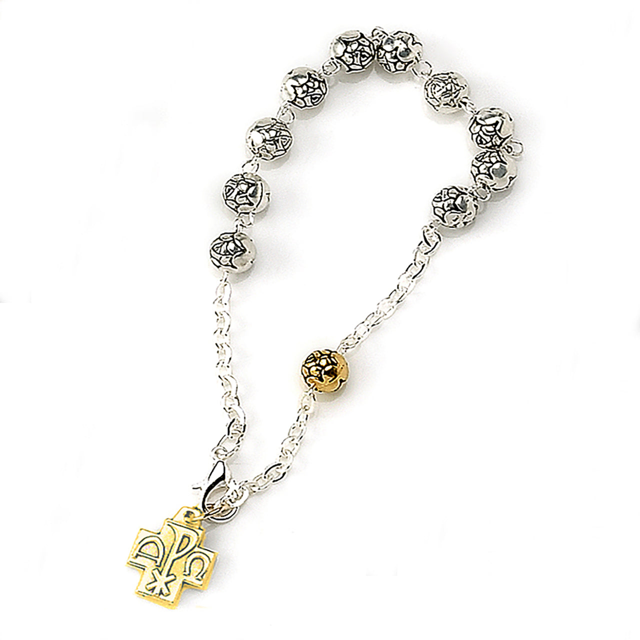 6mm Silver/Gold Tone Rose Petal Beads Rosary Bracelet (Pack of 4)