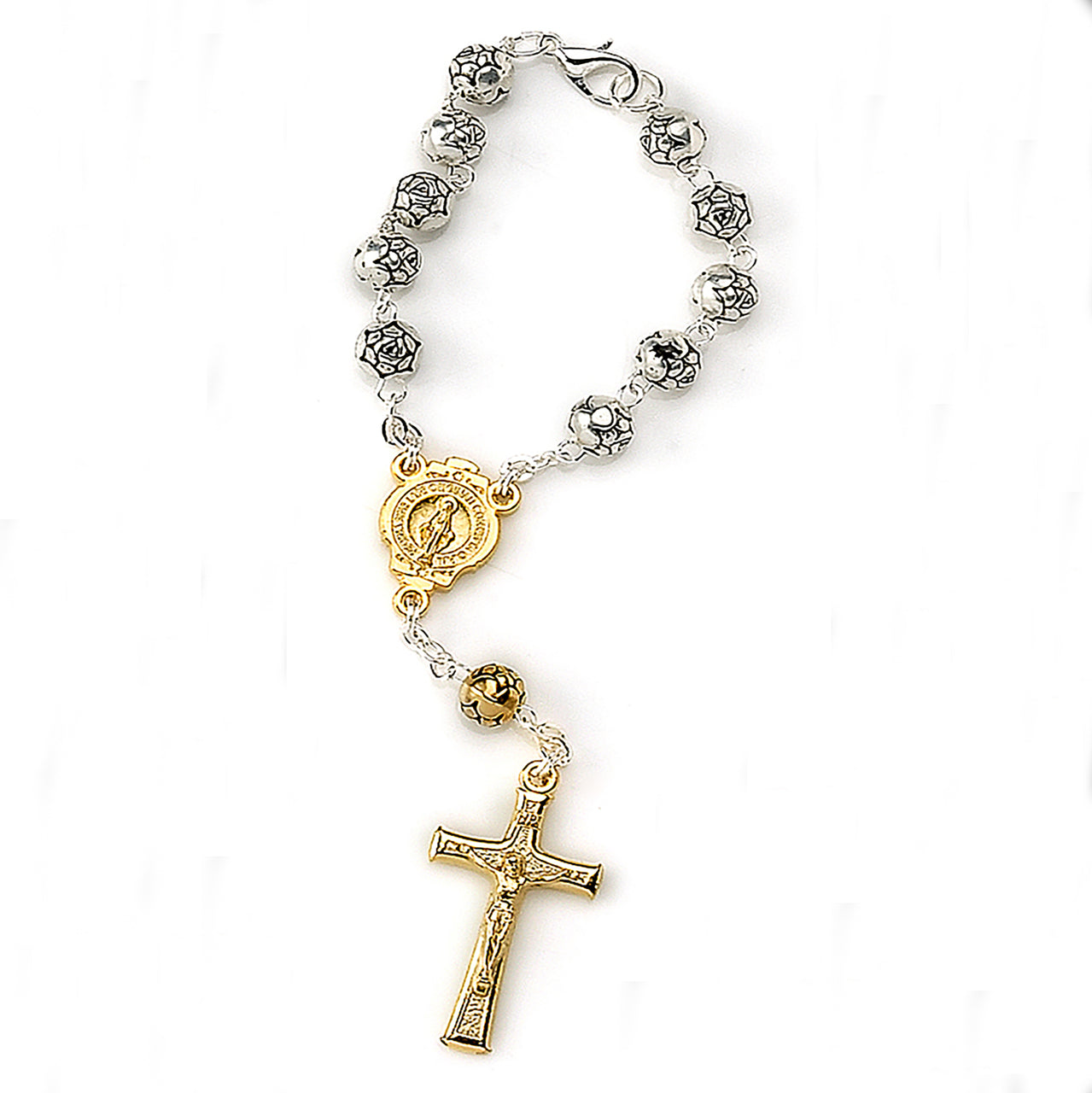 6mm Silver/Gold Tone Rose Petal Beads Decade Rosary (Pack of 4)