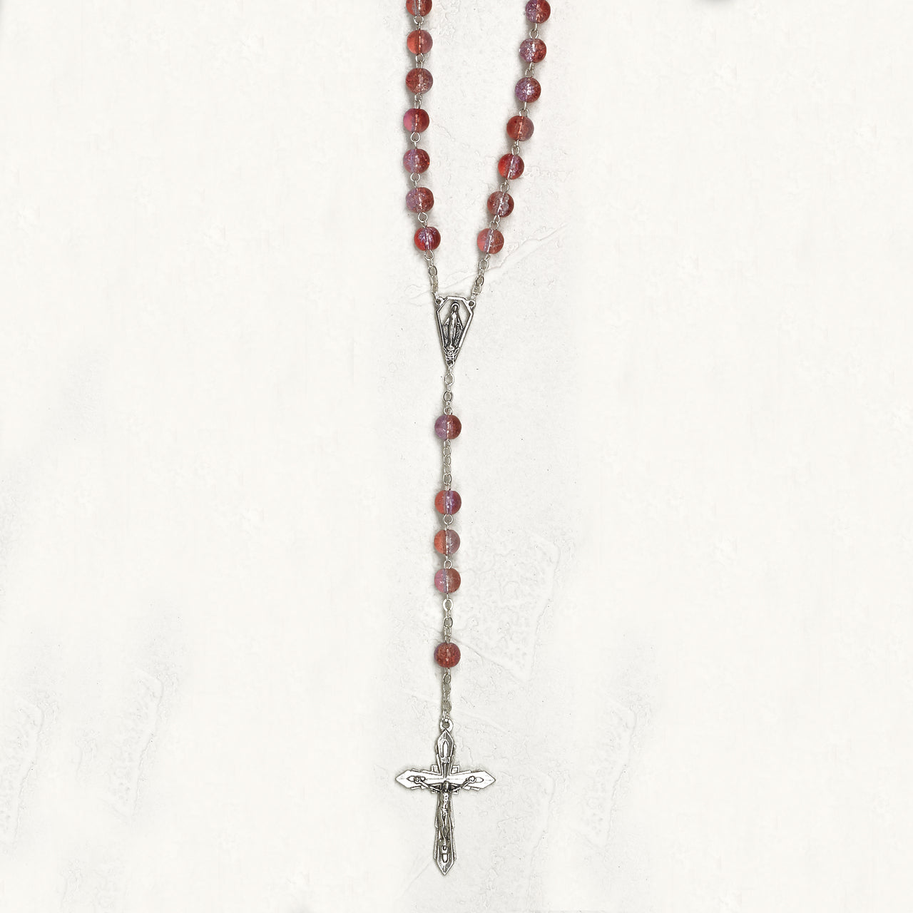 6mm Red/Pink Imitation Murano Bead Rosary