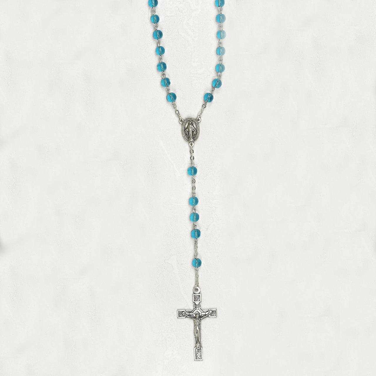 5mm Light Blue Aurora Glass Bead Rosary