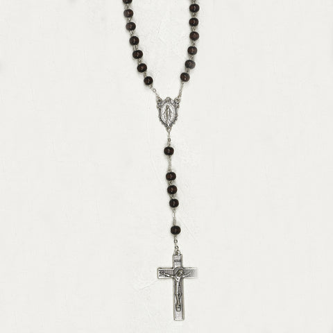 5mm Dark Brown Wood Bead Rosary