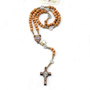 6mm Olive Wood St. Benedict Cord Rosary with Round Beads
