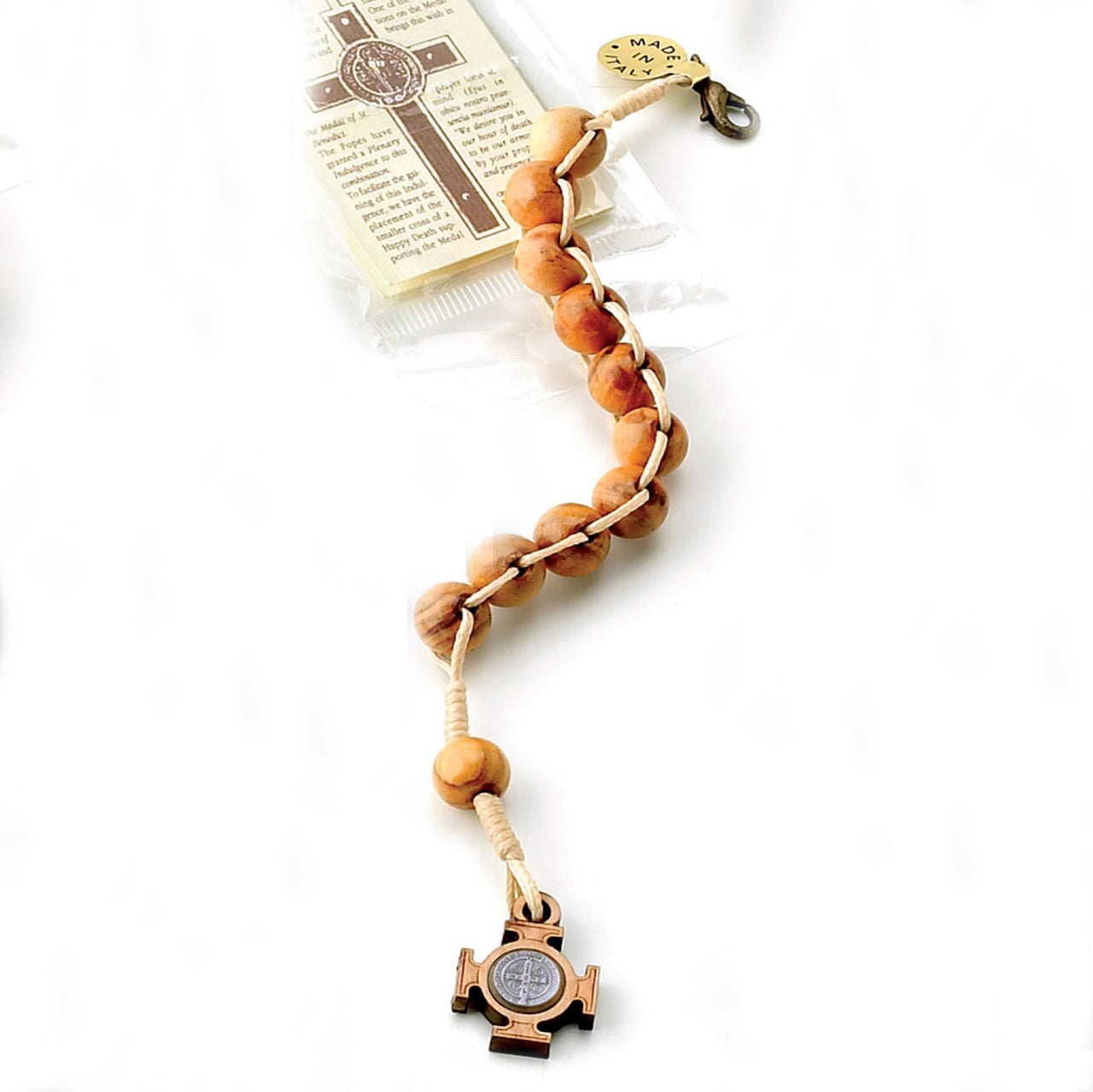 10mm St. Benedict Olive Wood Cord Rosary Bracelet (Pack of 4)