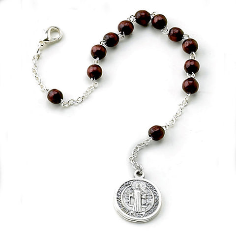 5mm St. Benedict Brown Wood Rosary Bracelet (Pack of 4)