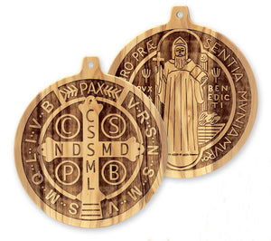 6" Unique Olive Wood St. Benedict Medal