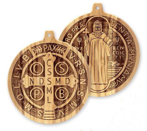 4" Unique Olive Wood St. Benedict Medal