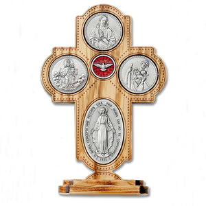 Silver Toned- Medals on Olive Wood with Base