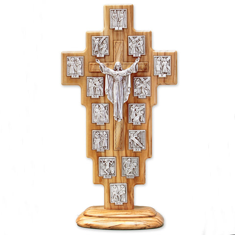 Stations of the Cross on Olive Wood with Base