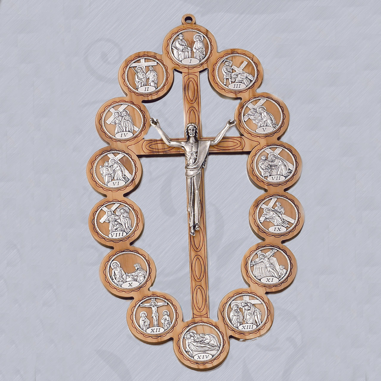 Oval- 10-1/2" Stations of the Cross on Olive Wood