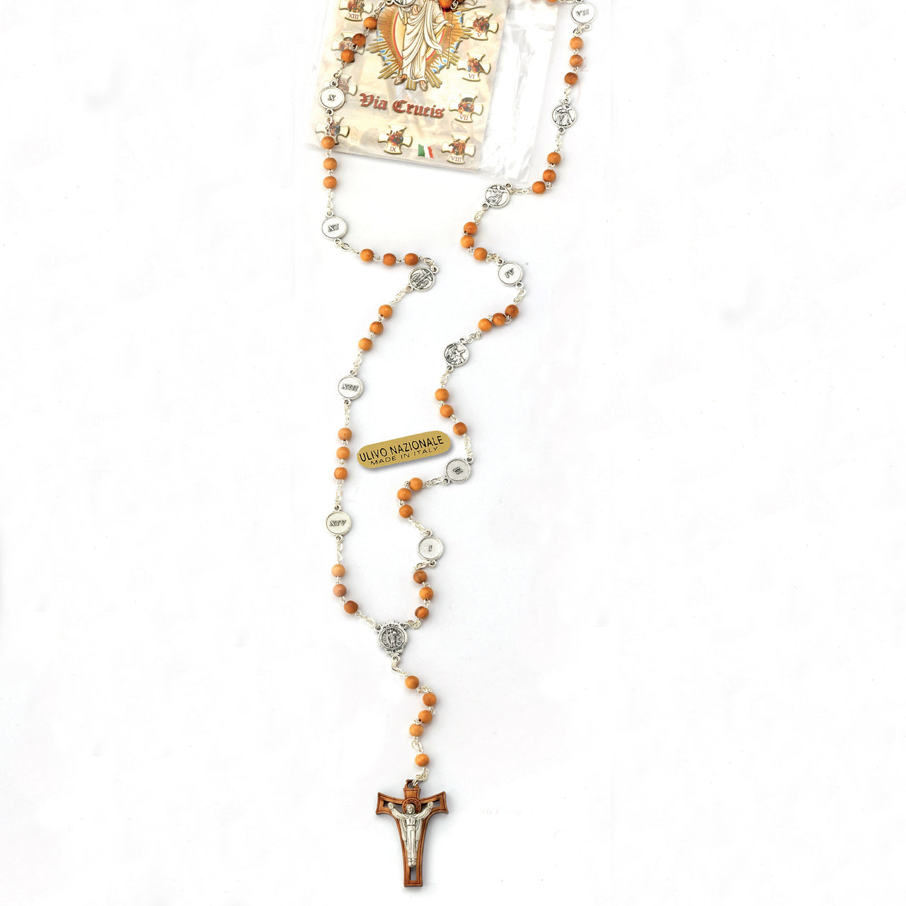 7mm Light Wood Stations of the Cross Rosary (Via Crucis)