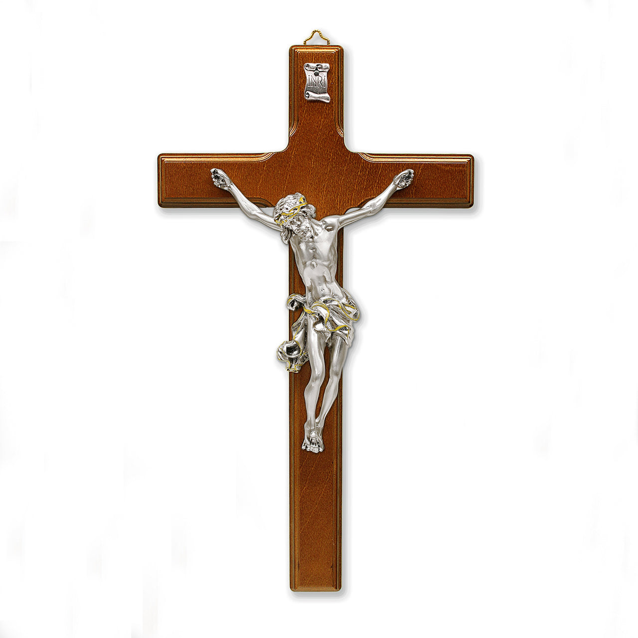 Coffee Brown- Wood Wall Cross with Silver Plated Corpus