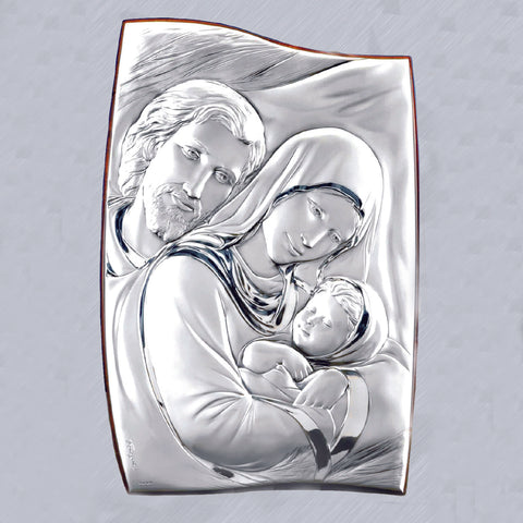 Curved Square- Holy Family Sterling Silver Wall Plaque