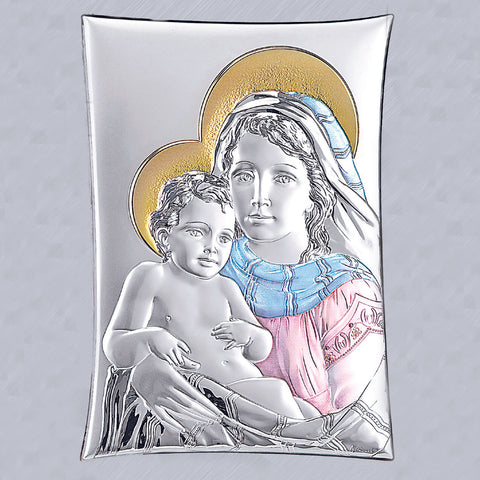 Colored- Mother and Child Sterling Silver Wall Plaque