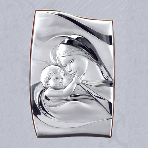 Curved Square- Mother and Child Sterling Silver Wall Plaque