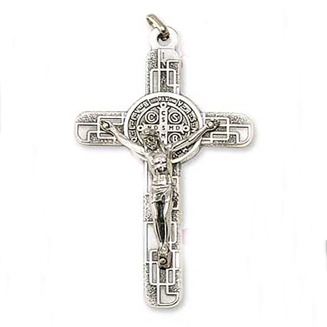 Silver Tone- St. Benedict Cross with Corpus and Medal