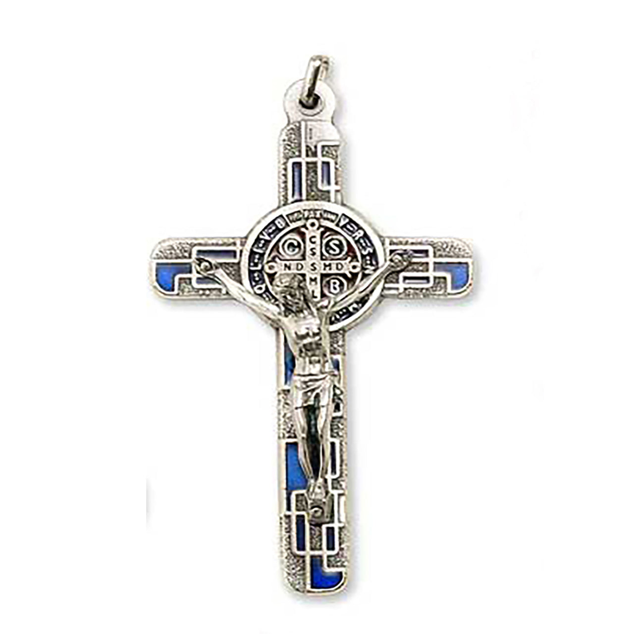 Blue Silver Tone- St. Benedict Cross with Corpus and Medal