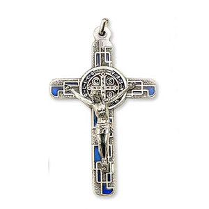 Blue Silver Tone- St. Benedict Cross with Corpus and Medal